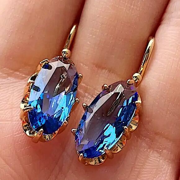 Gold Austrian Crystal Leverback Earrings for Women 18K Gold Plated Dangl… - Picture 2 of 3